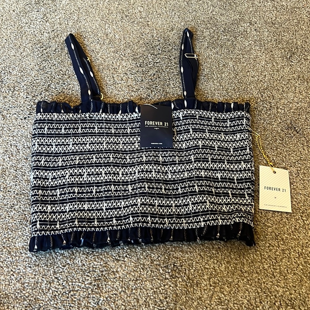 Forever 21 Navy Crop Tank with White Detailing